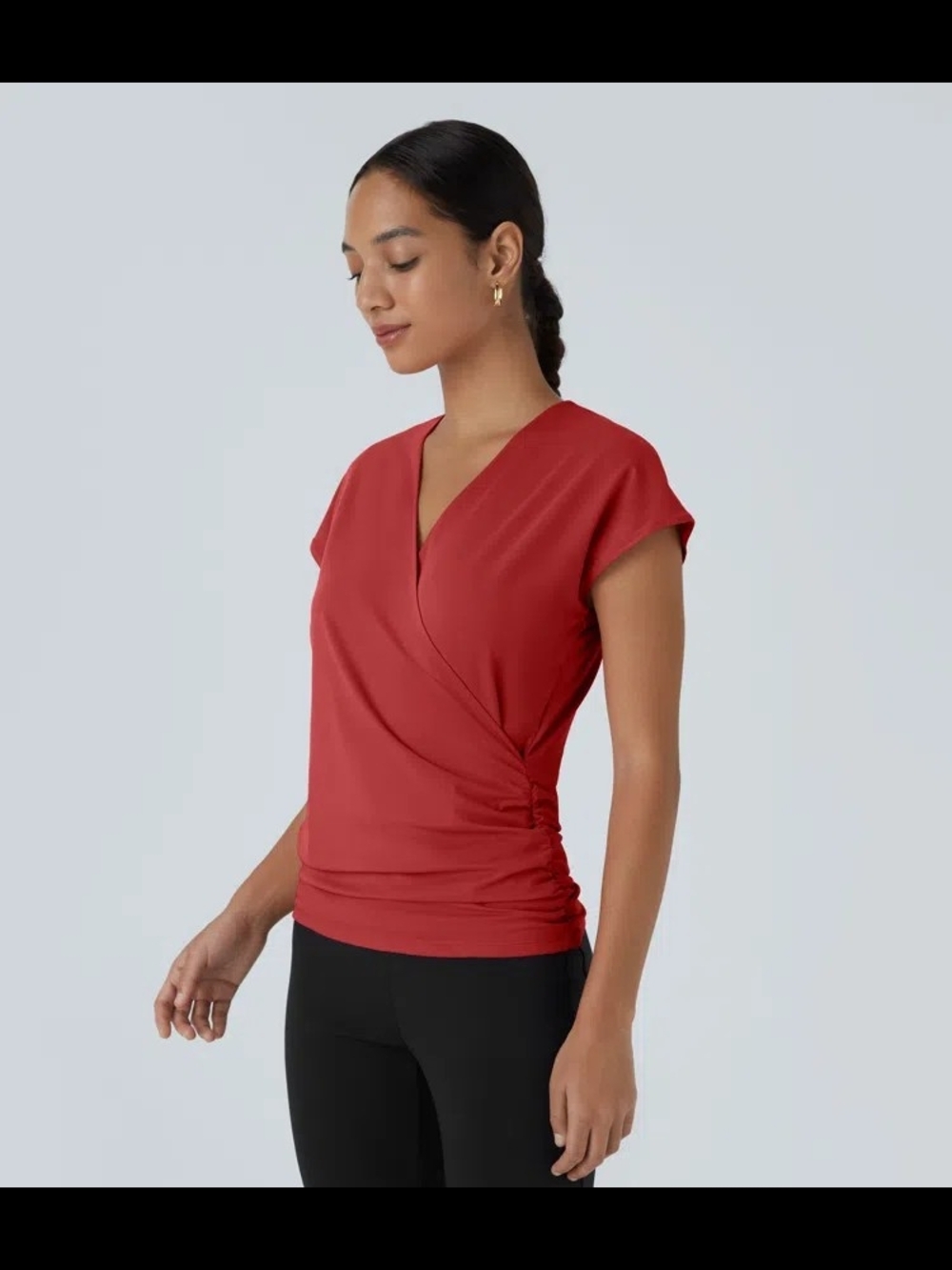 (NWOT) Halara V-Neck Crossover Work Blouse - Red - Picture 3 of 5